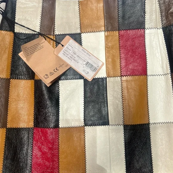 Miu Miu Multicolor Patchwork Leather Mini Skirt lamb leather midi short Italy - Picture 3 of 10